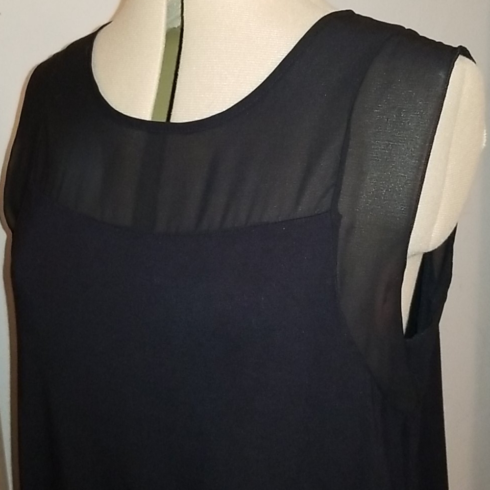 SOHO Moda Sheer Shoulder Long Black Jersey Tank